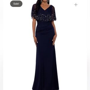Betsy & Adam Women’s Navy Embellished Beaded-Overlay Gown Dress size 10